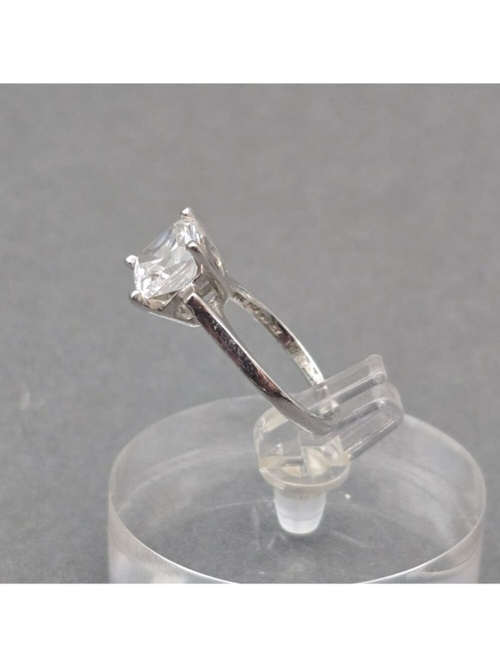 Sterling Silver CZ Princess Cut Solitaire Ring Size 6 Minimalist Wedding Band - Picture 2 of 12